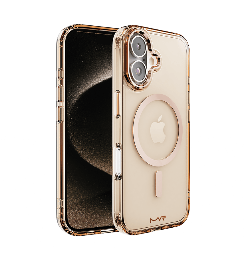 Rose Gold MVR Impact IMD Back Cover for iPhone 16, elegant and protective
