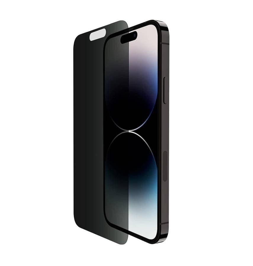 Black Privacy Tempered Glass Screen Protector for iPhone 14 Pro Max, secure and clear.