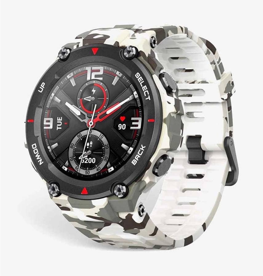 Amazfit T-Rex Camo, green, rugged smartwatch for outdoor adventures and tough environments