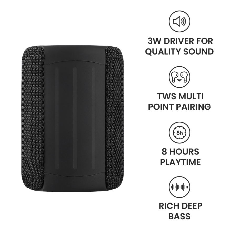 MVR Mini Bluetooth Speaker - Black | HD Sound Compact, IPX5 Waterproof & 12H Playtime - Image 6