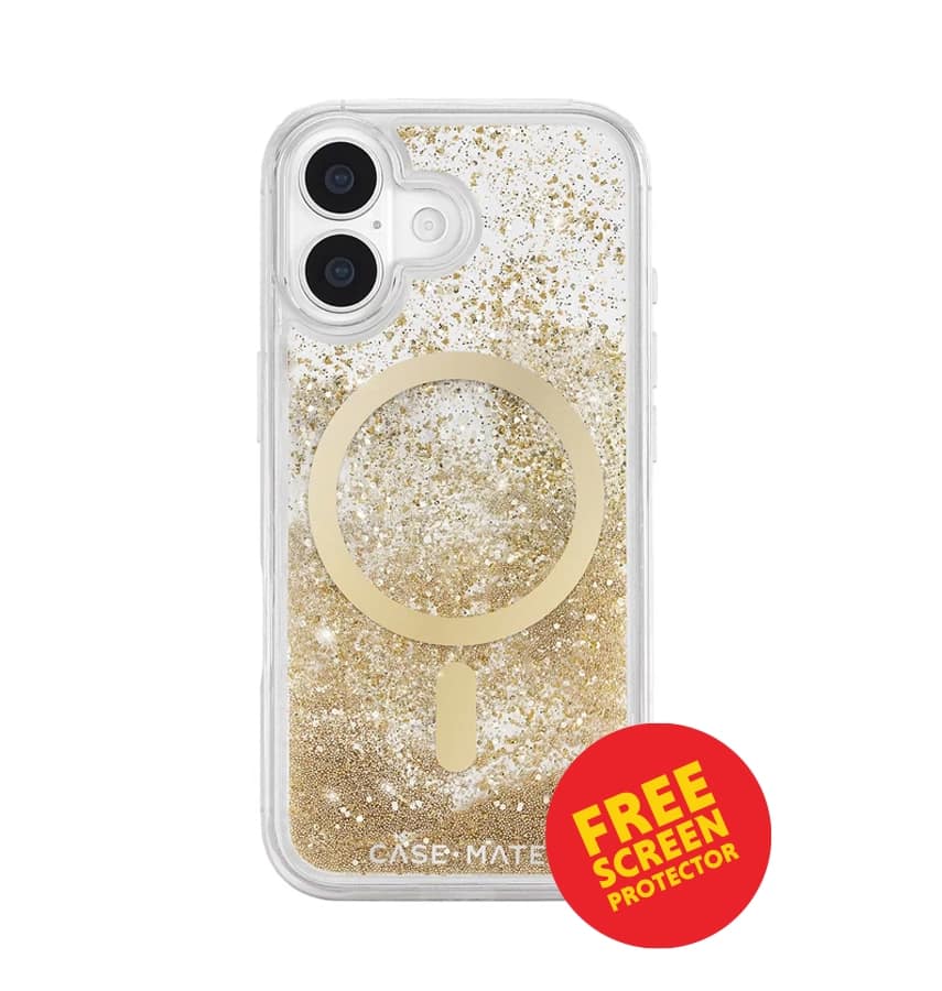 iPhone 17 Magsafe Case – Gold | Case-Mate Waterfall Holographic Finish, Liquid Glitter Effect, Wireless Charging