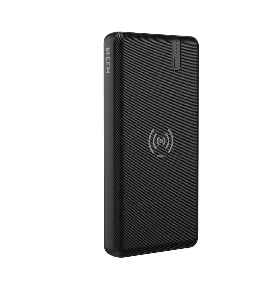 EFM 15W Wireless Portable 10000mah Power Bank - Black | Wireless Qi Charging Compact Lightweight Design Dual USB Socket