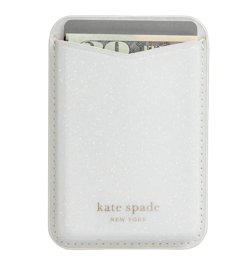 Kate Spade Magnetic Card Holder MagSafe – White Glitter | Stylish & Durable iPhone Card Holder with Secure Magnetic Attachment