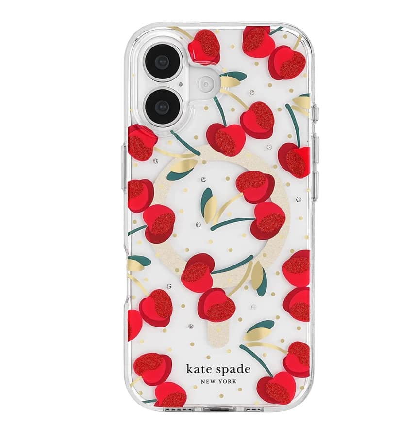 iPhone 17 Cherry Dot MagSafe Case – Clear/Red & Gold | Kate Spade Protective Cover with Stylish, Slim & Durable Design