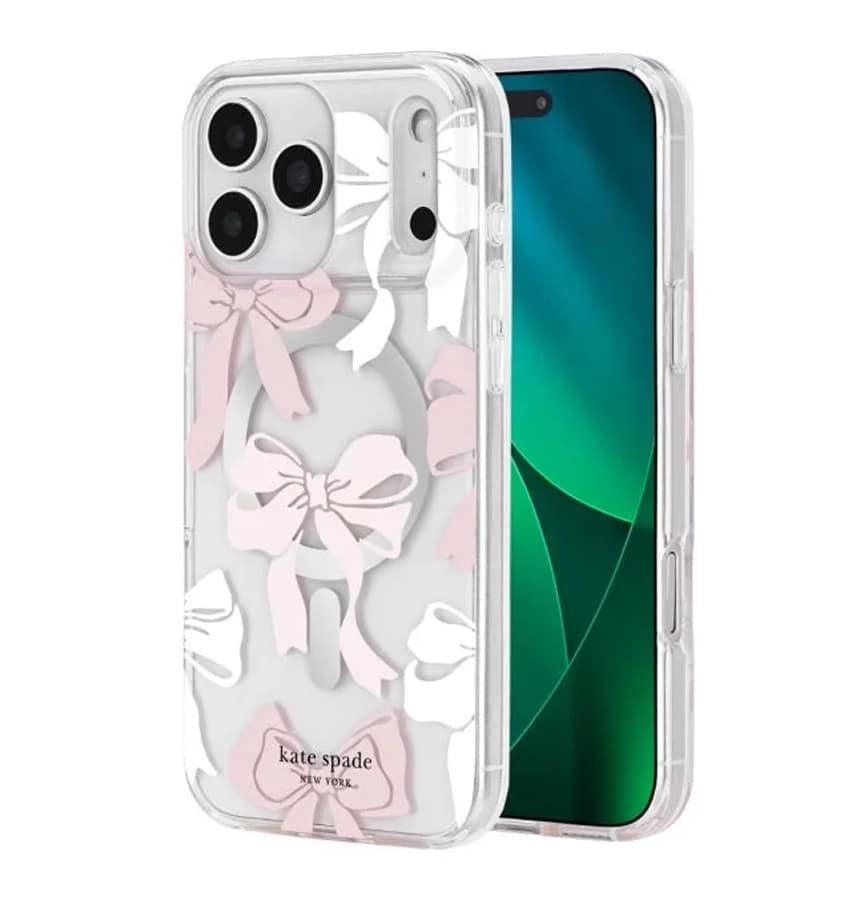 iPhone 17 Pro Max Tied With a Bow MagSafe Case – Clear/Pink/White | Kate Spade Protective Cover with Stylish, Slim & Durable Design